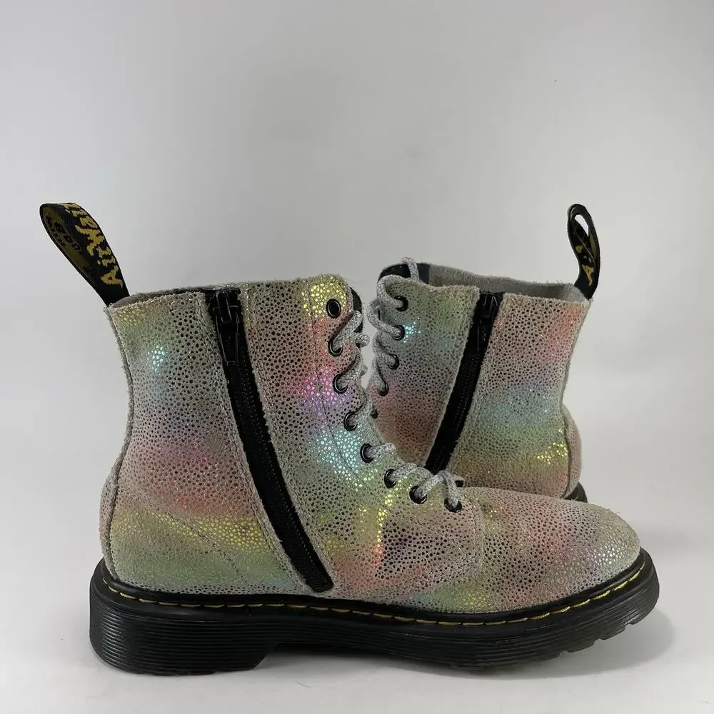 Dr Martens 1460 Pascal Boots Girls Size 3 Metallic Iridescent Rainbow Side Zip
